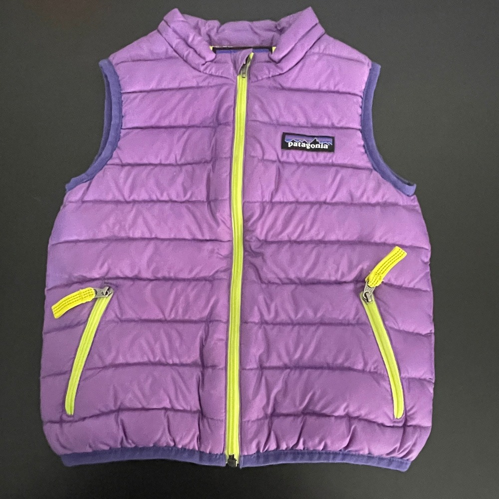 Patagonia Kids Down Sweater Vest Purple Lime Green Puffer 2T 60506